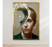 Tableau sur toile représentant des vagues surréalistes, art abstrait inspiré par l'océan, affiche et impressions de portraits de femmes rêveuses, décoration murale moderne (60 x 90 cm/sans cadre)