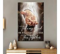 Tableau sur toile représentant Jésus-Christ « Toucher divin : la main de Dieu » et « Prends ma main » - Décoration murale religieuse contemporaine pour chambre (50x75cm/20x30 pouces/Cadre intérieur)