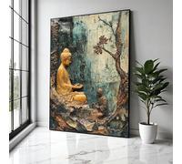 Tableau sur toile représentant la méditation du Bouddha, affiche décorative zen et spirituelle, peinture d'une sculpture de Bouddha paisible, décoration intérieure, impression (21 x 30 cm/sans cadre)