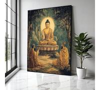 Tableau sur toile représentant la méditation du Bouddha, peinture de sagesse spirituelle, décoration bouddhiste zen, affiches imprimées sur le thème de l'éveil et de la paix (60 x 90 cm / sans cadre)