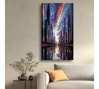 Tableau sur toile représentant la silhouette d'une ville, reflet du coucher de soleil urbain, décoration moderne, affiche d'art imprimée sur un paysage urbain nocturne (60 x 105 cm/sans cadre)