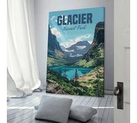 Tableau sur toile représentant le parc national des glaciers, idéal pour une chambre ou un salon d'enfant, pour fille ou garçon, cadeau d'anniversaire, grand format 20 x 30 cm (8 x 12 pouces).