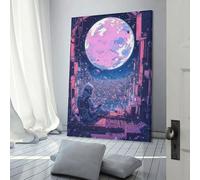 Tableau sur toile représentant un astronaute rêvant de vivre dans une ville spatiale, idéal pour la chambre d'un adolescent ou d'un garçon. Décoration murale moderne 30 x 45 cm (12 x 18 pouces).