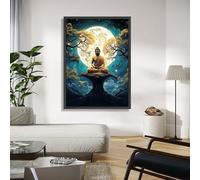 Tableau sur toile représentant un Bouddha en méditation, art mural spirituel, affiches de pleine lune, impressions de forêt zen, œuvre d'art de décoration intérieure nordique (30x40cm/sans cadre)