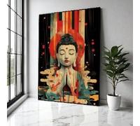 Tableau sur toile représentant un Bouddha paisible, art mural spirituel abstrait, affiches et impressions colorées de portraits de Bouddha, décoration intérieure zen (40 x 60 cm / cadre intérieur)