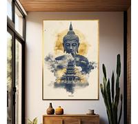 Tableau sur toile représentant un Bouddha serein, affiches et impressions de méditation, art mural spirituel, décoration murale murale pour la maison ou le temple (40 x 60 cm / cadre intérieur)
