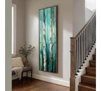 Tableau sur toile représentant un bouleau vertical, décoration abstraite inspirée de la nature, idéal pour une entrée étroite, affiche sur toile représentant un bouleau vertical (20 x 60 cm, sans cadre)