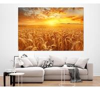 Tableau sur toile représentant un champ de blé, décoration murale champêtre, affiche et impressions d'un champ de blé doré, image de paysage naturel, décoration intérieure (50 x 75 cm/sans cadre)