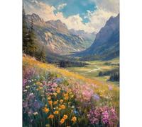 Tableau Sur Toile Représentant Un Champ De Fleurs Sauvages Colorées, Affiche Représentant Un Paysage De Montagne Et De Vallée Printanier Ou Estival, Idéal Pour La Décoration Murale Et Intérieure (Form