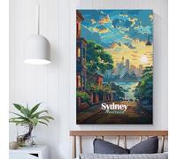 Tableau sur toile représentant un coucher de soleil sur Sydney, idéal pour les adultes et les enfants. Décoration murale pour salon, chambre ou cadeau d'anniversaire. 40 x 60 cm (16 x 24 pouces).