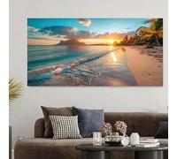 Tableau sur toile représentant un coucher de soleil sur une plage tropicale, impression moderne de paysage marin pour la décoration du salon et de la chambre (75 x 150 cm (30 x 59 po) / sans cadre)