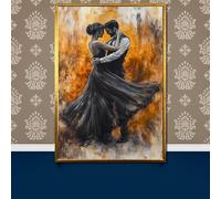 Tableau sur toile représentant un couple dansant - Décoration murale élégante, affiches et impressions abstraites sur l'amour pour une décoration intérieure de style nordique (30x40cm/cadre intérieur)
