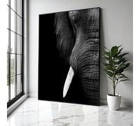 Tableau sur toile représentant un éléphant en gros plan, portrait animalier en noir et blanc, décoration animalière, peinture d'animaux de safari pour la maison, impression (60 x 90 cm/sans cadre)