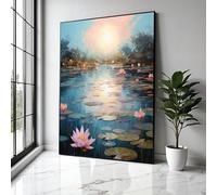 Tableau sur toile représentant un étang de nénuphars, reflet du coucher de soleil, scène florale et naturelle, peinture de paysage, décoration intérieure, affiche imprimée (50 x 70 cm/sans cadre)
