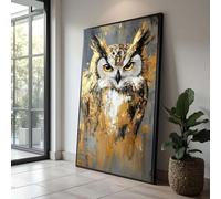 Tableau sur toile représentant un hibou majestueux, portrait abstrait de hibou, affiches et impressions d'animaux dorés, œuvre d'art moderne pour la décoration intérieure (60 x 90 cm / sans cadre)