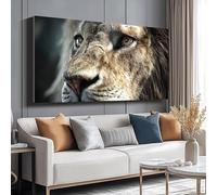 Tableau sur toile représentant un lion majestueux, art mural animalier, affiche portrait d'animal, toile représentant un visage de grand félin, décoration intérieure nature (45 x 80 cm / sans cadre)