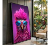 Tableau sur toile représentant un oiseau rose funky, lunettes de soleil tendance, décoration animale à plumes, impression sur toile, portrait d'oiseau joueur, peinture (50 x 90 cm / cadre intérieur)