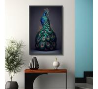 Tableau sur toile représentant un paon majestueux, affiche imprimée de plumes d'oiseau, décoration intérieure bleu-vert, peinture sur toile de luxe représentant la faune sauvage (20x30cm/sans cadre)