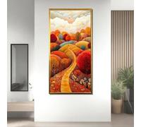 Tableau sur toile représentant un paysage d'automne - Chemin forestier coloré à travers des affiches et des impressions d'arbres, art mural pour la décoration intérieure (65x120cm/sans cadre)