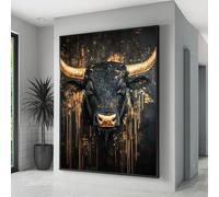 Tableau sur toile représentant un taureau noir majestueux, portrait animalier doré, décoration intérieure rustique moderne, affiches sur toile représentant la faune sauvage (60 x 90 cm/sans cadre)