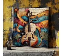 Tableau sur toile représentant un violon, peinture colorée d'instrument de musique, art texturé de notes de musique, décoration intérieure, affiches prêtes à accrocher (30 x 30 cm / cadre intérieur)