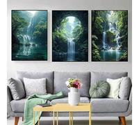 Tableau sur toile représentant une cascade spectaculaire et une forêt d'arbres verts, avec des affiches et des impressions d'art mural pour la décoration intérieure (40 x 60 cm x 3 / sans cadre)