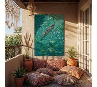 Tableau sur toile représentant une course de bateaux-dragons vue du ciel, illustration dynamique d'un esprit d'équipe, décoration nautique pour la maison ou le bureau (60 x 90 cm / sans cadre)