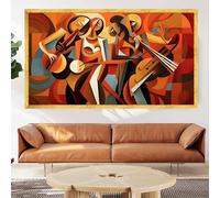 Tableau sur toile représentant une danse jazz moderne, abstrait, affiches de musique cubiste, art mural blues, décoration intérieure, impression d'art contemporain (35 x 60 cm / cadre intérieur)