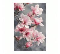 Tableau sur toile représentant une élégante branche de magnolia rose, imprimé floral aux tons pastel doux pour la chambre, décoration intérieure moderne et minimaliste (40 x 60 cm / sans cadre)