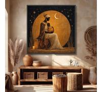 Tableau sur toile représentant une mère et son enfant africains, estampe spirituelle, affiche et impression décoratives murales, œuvre d'art sur le thème du patrimoine ethnique (50x50cm/sans cadre)