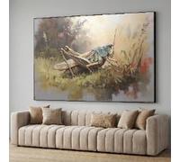 Tableau sur toile représentant une sauterelle, peinture d'animaux de la nature, toile botanique et faunique, décoration intérieure rustique, œuvre d'art prête à accrocher (21 x 30 cm/sans cadre)