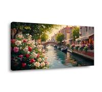 Tableau sur toile représentant une scène des canaux de Venise,peinture abstraite moderne encadrée,décoration murale florale rétro,grande œuvre d'art pour les murs,60x130 cm(22x51pouces) avec cadre