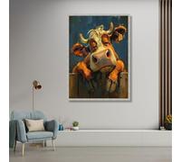 Tableau sur toile représentant une vache, art mural abstrait sur le thème des animaux de la ferme, affiches et impressions rustiques de la grange, fresque murale de ferme (20 x 30 cm/sans cadre)