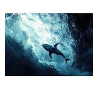 Tableau sur toile requin majestueux 30x45 cm CEANOTHE Décoration Murale Art Décoratif Muraux Peinture Imprimée en HD Salon Chambre Bureau Fabriqué en France Bleu