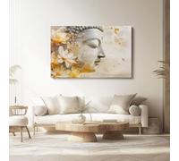 Tableau sur Toile Sans cadre Bouddha Aquarelle Moderne 70 x 50 cm Décoration Murale Art Décoratif Muraux Peinture Imprimée en HD Salon Chambre Bureau, Beige Or