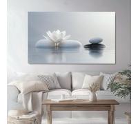 Tableau sur Toile Sans cadre Spa Simple Lotus 100 x 50 cm Décoration Murale Art Décoratif Muraux Peinture Imprimée en HD Salon Chambre Bureau, Blanc