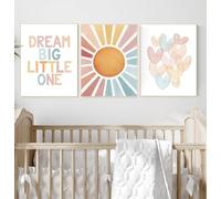 Tableau sur toile Soleil arc-en-ciel, affiches et impressions décoratives pour chambre d'enfant : Ensemble d'impressions sur toile « Rêve grand, petit ange » (70 x 100 cm x 3/cadre intérieur)