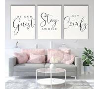 Tableau sur toile « Soyez notre invité, restez un moment, installez-vous confortablement », citations pour la décoration du salon, de la chambre, du bureau et de la maison (30 x 40 cm - 3 pièces)