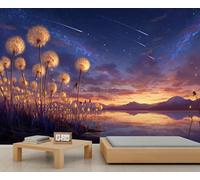Tableau sur toile Starry Sky Dandelion Peel and Stick - paysage floral lumineux pour chambre à coucher salon décor maison Art mural 250x175cm (Non autocollant)