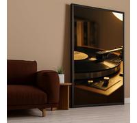 Tableau sur toile style rétro représentant un tourne-disque vinyle vintage, une décoration murale inspirée de la musique analogique et un système audio domestique (21 x 30 cm / cadre intérieur).