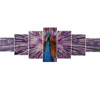 Tableau sur toile T375 XL, tableau mural sur châssis, impression d'art, 7 pièces 245x87cm ~ Paon