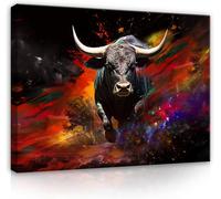 Tableau sur toile Taureau abstrait animaux noir rouge 60x40cm Tableau moderne impression artistique, tableau mural prêt à accrocher