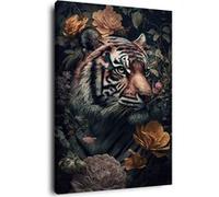 Tableau sur toile tigre dans la jungle 30x45 cm CEANOTHE Décoration Murale Art Décoratif Muraux Peinture Imprimée en HD Salon Chambre Bureau Fabriqué en France Multicolore G