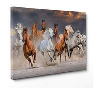 Tableau sur toile toile - encadré - prêt à accrocher - Chevaux sauvages au galop - 30 x 40 cm - Sans cadre - (cod.2886)