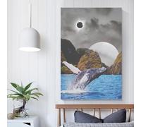 Tableau sur toile « Une baleine à l'heure » - Décoration murale pour chambre, salle de bain ou fête d'anniversaire - 50 x 75 cm - Idéal pour la méditation, le yoga et autres activités spirituelles.