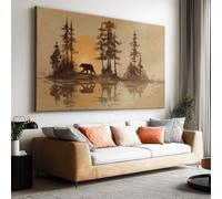 Tableau sur Toile Vintage Rustique Cottage Animal Ours Grand Tableau Mural 120L x 60l cm, Impression Toile Premium Non Encadrée Or - Affiche Déco Esthétique pour Chambre et Salon Salle de Bain