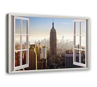 Tableau sur toile XXL fenetre Art Image Empire State Building marron 100x70 cm