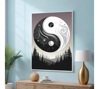 Tableau sur toile Yin et Yang, illustration vectorielle, affiche philosophique Yin et Yang, décoration pour toutes les pièces (60 x 90 cm/sans cadre)