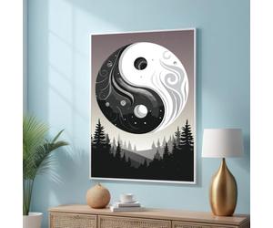 Tableau sur toile Yin et Yang, illustration vectorielle, affiche philosophique Yin et Yang, décoration pour toutes les pièces (60 x 90 cm/sans cadre)