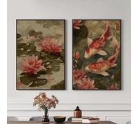 Tableau sur toile Zen représentant des carpes koï japonaises, nature Yin Yang, animaux, aquarelle, art mural classique, affiches et impressions pour la décoration du salon (70 x 110 x 2 cm/cadre)